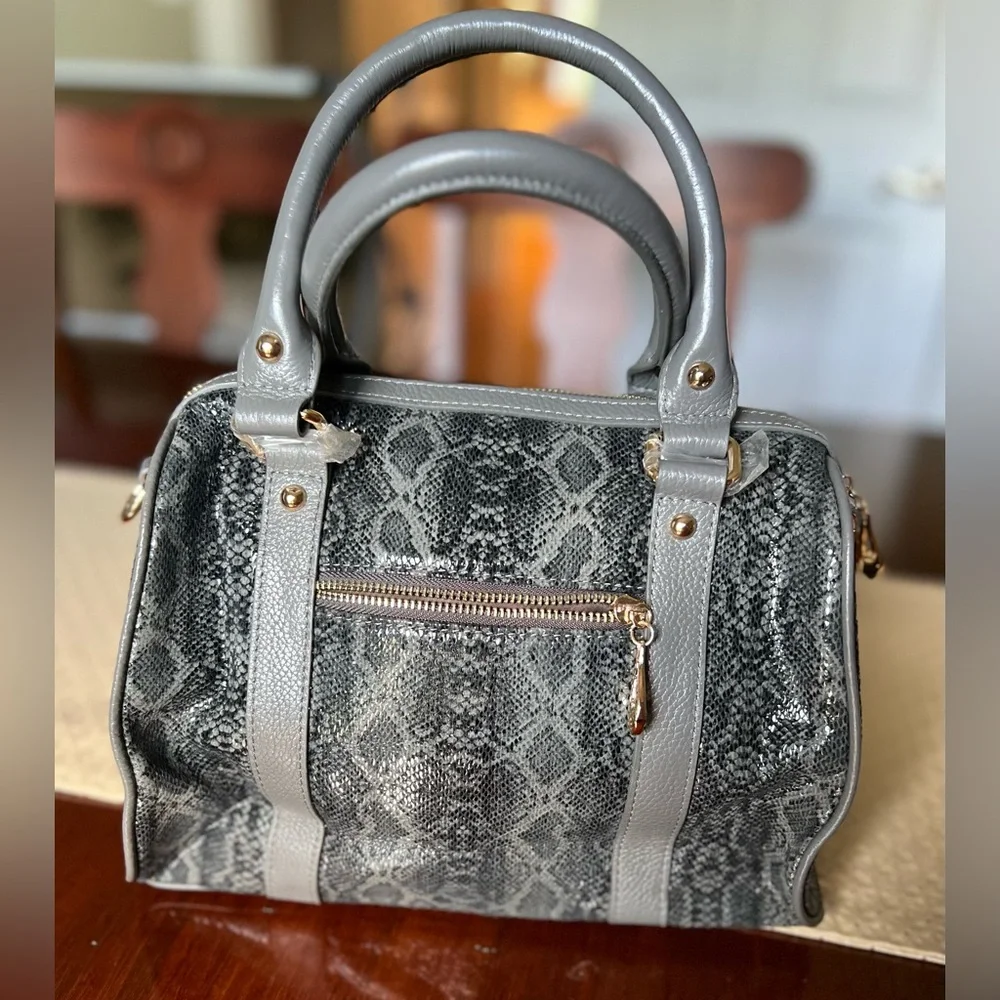 Terzetto Gray Leather Snake Satchel NWOT